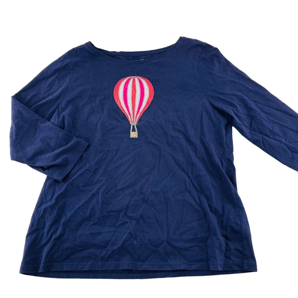 Talbots‎ Women's Hot Air Balloon Tee 3/4 Sleeve Soft Cotton Navy Size Large